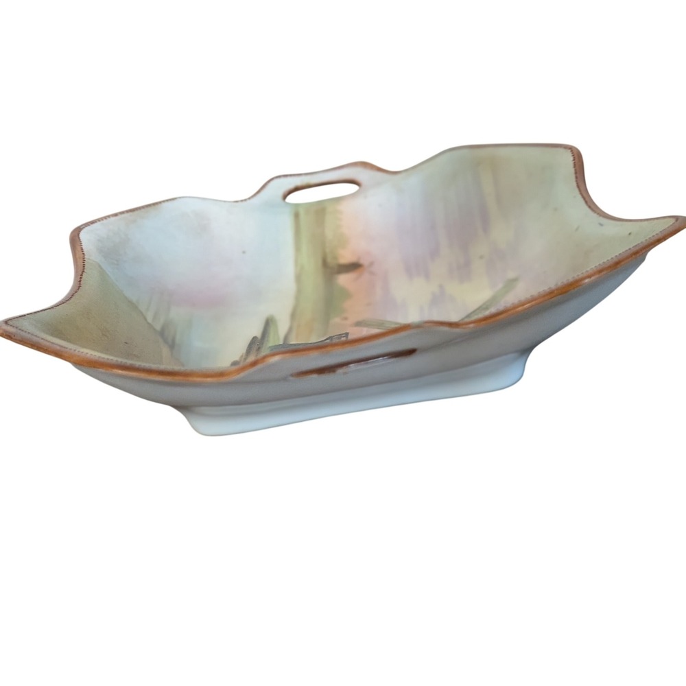 Antique Nippon Hand Painted Windmill Scenic Tray Handled Dish - Picture 9 of 11